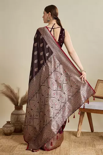Magenta ethnic motifs zari banarasi saree with blouse piece