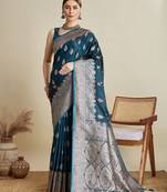 Teal ethnic motifs woven design banarasi saree