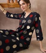 Black printed cotton kurta trouser set