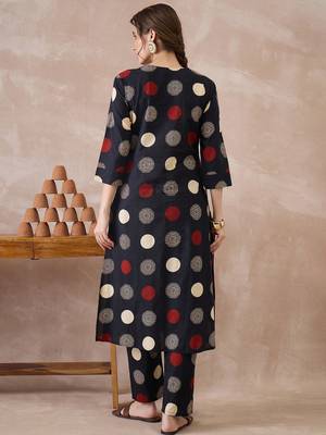 Black printed cotton kurta trouser set 2