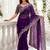 Purple embellished embroidered poly georgette heavy work saree