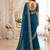 Teal embellished embroidered poly georgette heavy work saree