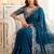Teal embellished embroidered poly georgette heavy work saree