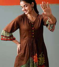 Brown printed cotton kurta trouser set