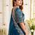Teal embellished embroidered poly georgette heavy work saree