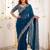 Teal embellished embroidered poly georgette heavy work saree