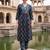 Navy blue printed cotton kurta trouser set