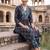 Navy blue printed cotton kurta trouser set