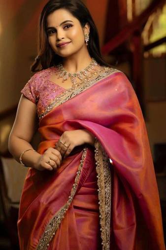 Multicolor ombre zari net saree