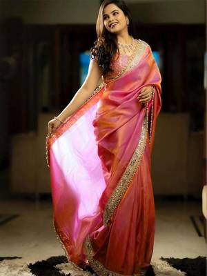 Multicolor ombre zari net saree 2