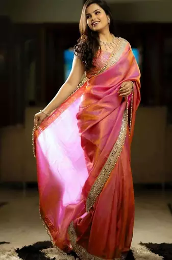 Multicolor ombre zari net saree