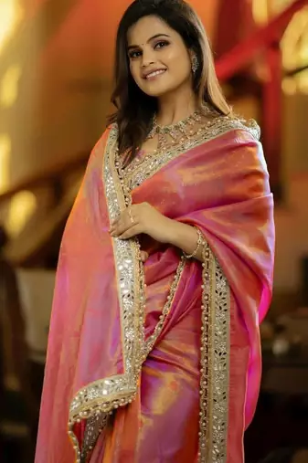 Multicolor ombre zari net saree