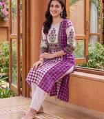 Purple printed cotton kurta trouser set