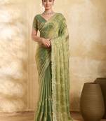 Lime embellished zari organza heavy work saree