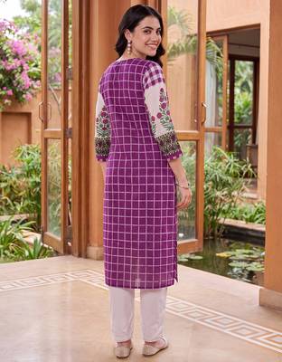 Purple printed cotton kurta trouser set 3