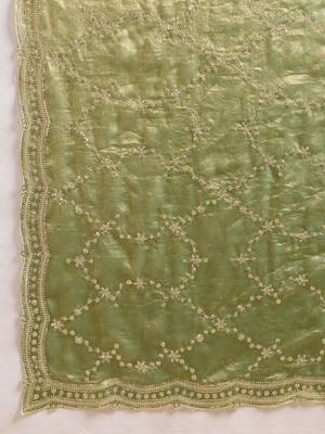 Lime embellished zari organza heavy work saree 4