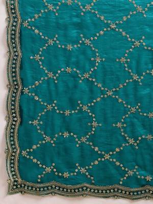 Teal embellished embroidered organza heavy work saree 4