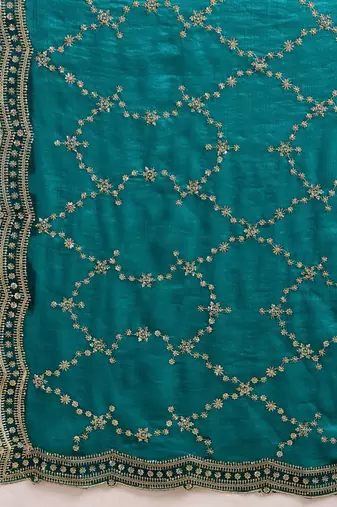 Teal embellished embroidered organza heavy work saree