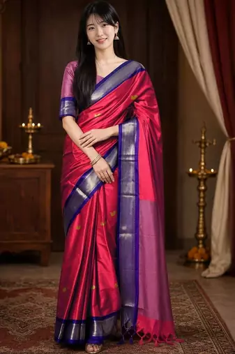 Red woven design zari  cotton kanjeevaram saree