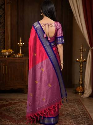 Red woven design zari  cotton kanjeevaram saree 2