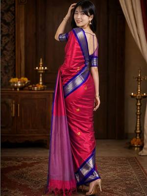 Red woven design zari  cotton kanjeevaram saree 3