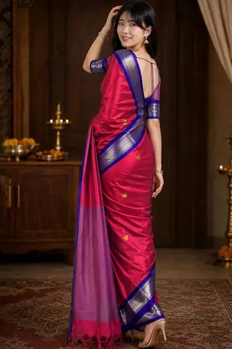 Red woven design zari  cotton kanjeevaram saree