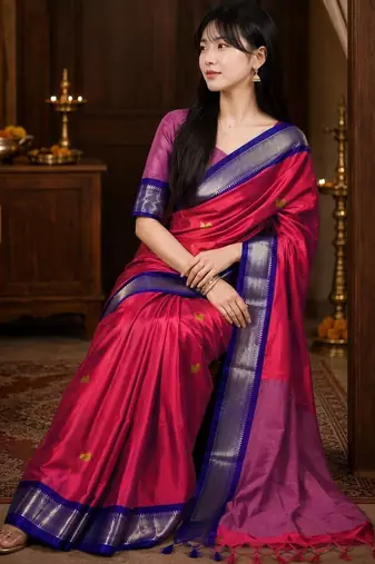 Red woven design zari  cotton kanjeevaram saree