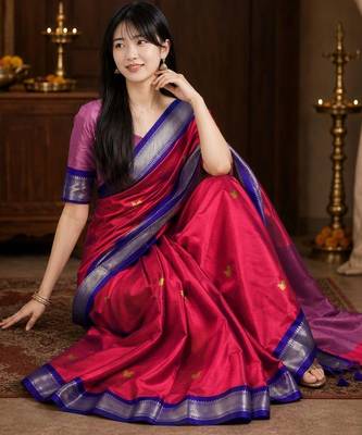 Red woven design zari  cotton kanjeevaram saree 5
