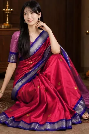 Red woven design zari  cotton kanjeevaram saree
