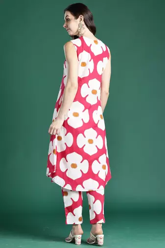 Pink printed cotton kurta trouser set