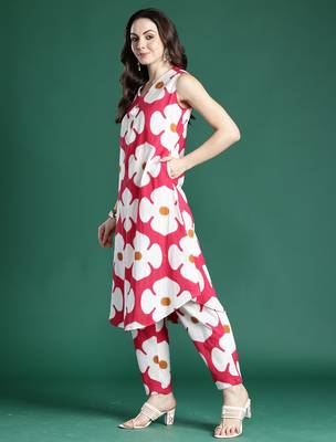 Pink printed cotton kurta trouser set 3