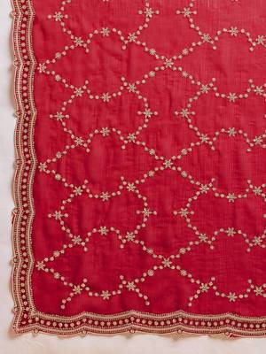 Red embellished organza heavy work saree with blouse piece 4