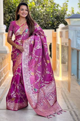 Purple woven design zari kanjeevaram saree