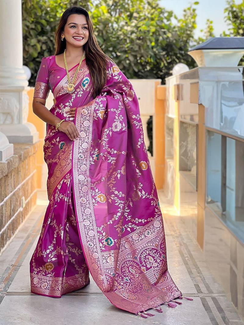 Purple woven design zari kanjeevaram saree