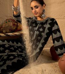 Black printed cotton kurta trouser set
