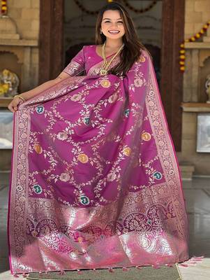 Purple woven design zari kanjeevaram saree 3