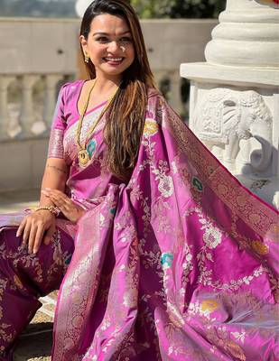 Purple woven design zari kanjeevaram saree 4