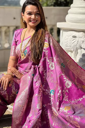 Purple woven design zari kanjeevaram saree