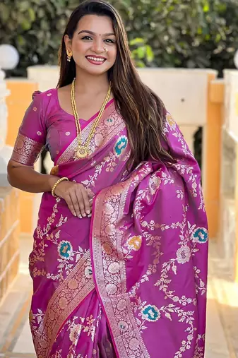Purple woven design zari kanjeevaram saree