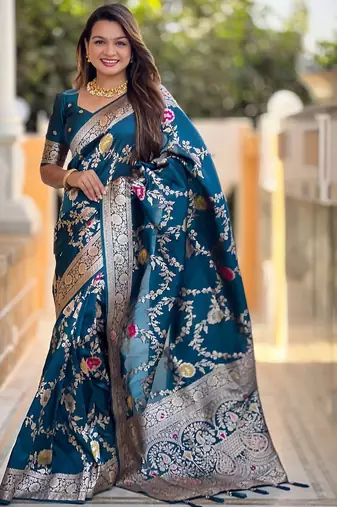 Blue woven design zari kanjeevaram saree