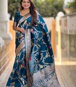 Blue woven design zari kanjeevaram saree