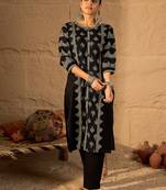 Black printed cotton kurta trouser set