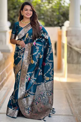 Blue woven design zari kanjeevaram saree