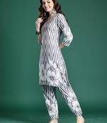 Grey printed cotton kurta trouser set