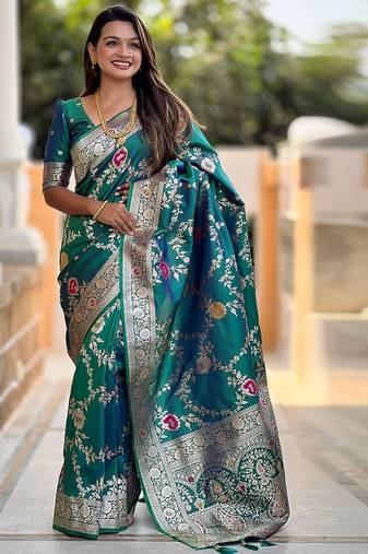 Green floral woven design zari kanjeevaram saree