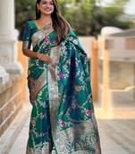 Green floral woven design zari kanjeevaram saree