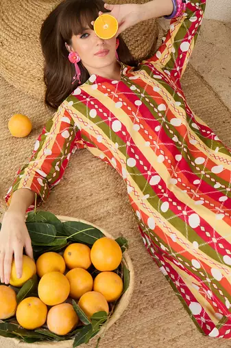 Multicolor printed cotton kurta trouser set