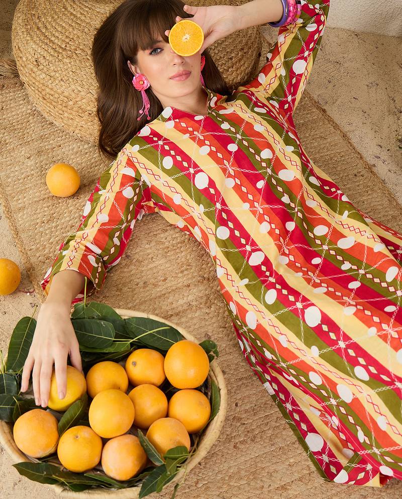 Multicolor printed cotton kurta trouser set