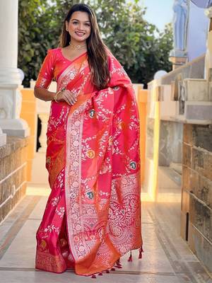 Peach peach woven design zari kanjeevaram saree 1