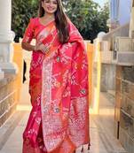 Peach peach woven design zari kanjeevaram saree